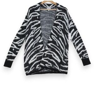 Womens Zebra Fuzzy Cardigan XS Open Front Animal Print Cozy Eyelash Knit NWT